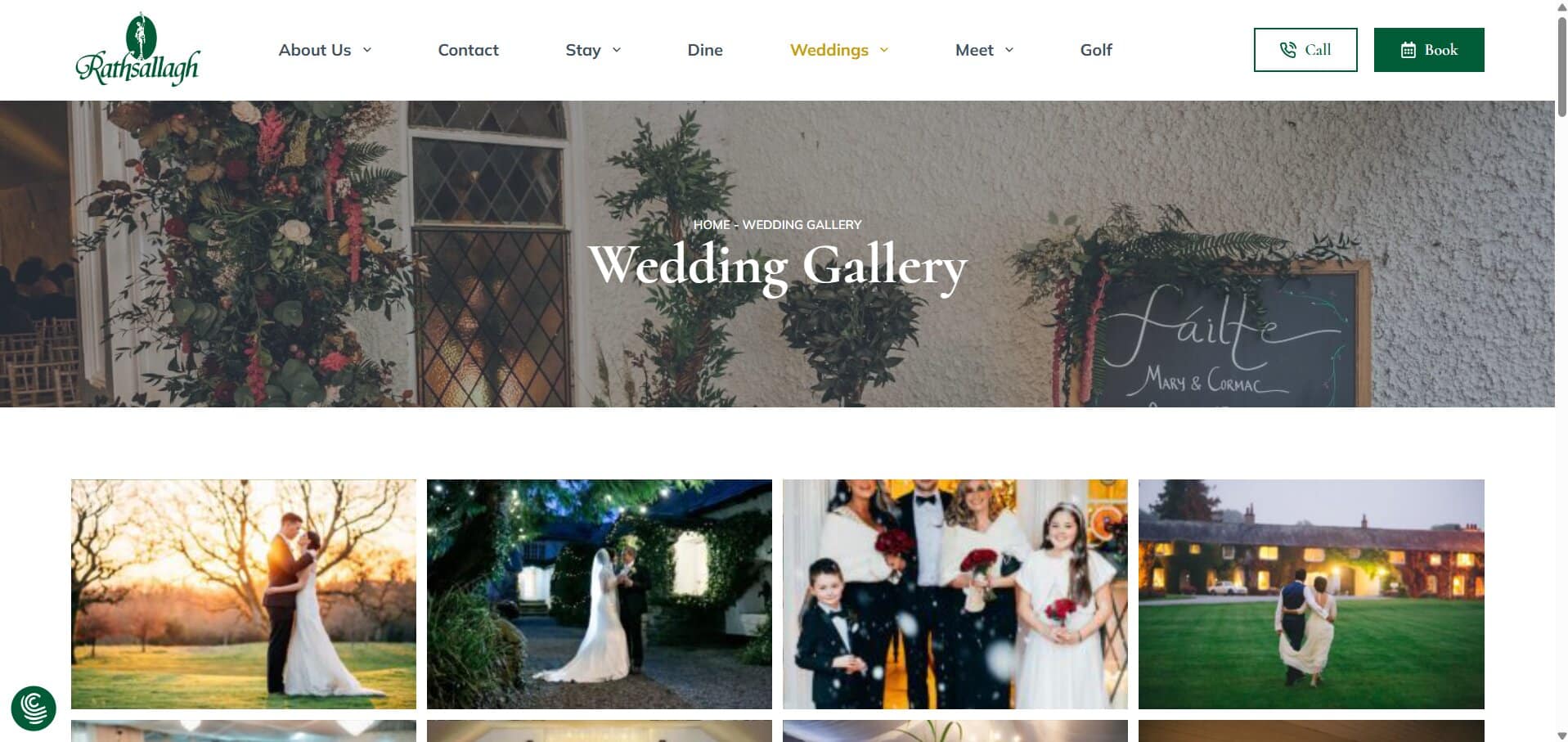 Wedding Gallery page on the Rathsallagh Country House website, a country house wedding venue in Co Wicklow
