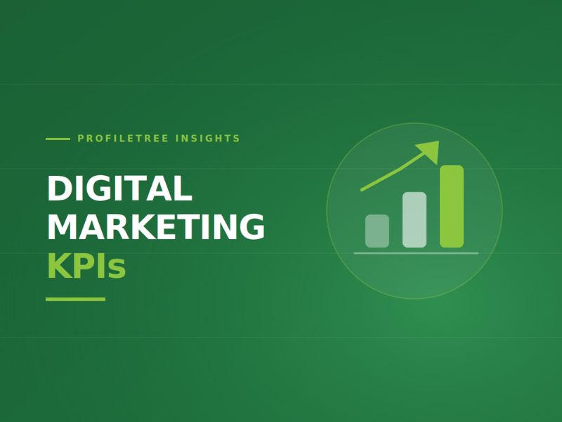 Green graphic with Digital Marketing KPIs text and a bar chart with an upward arrow, symbolising growth. The words ProfileTree Insights appear at the top.